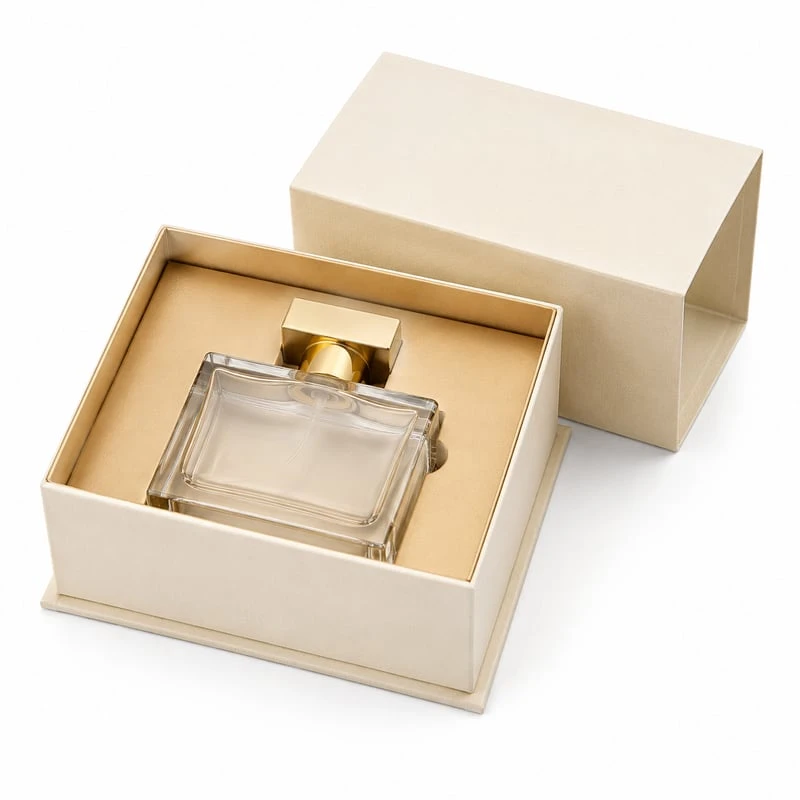 Caja con tapa y base para frasco de perfume